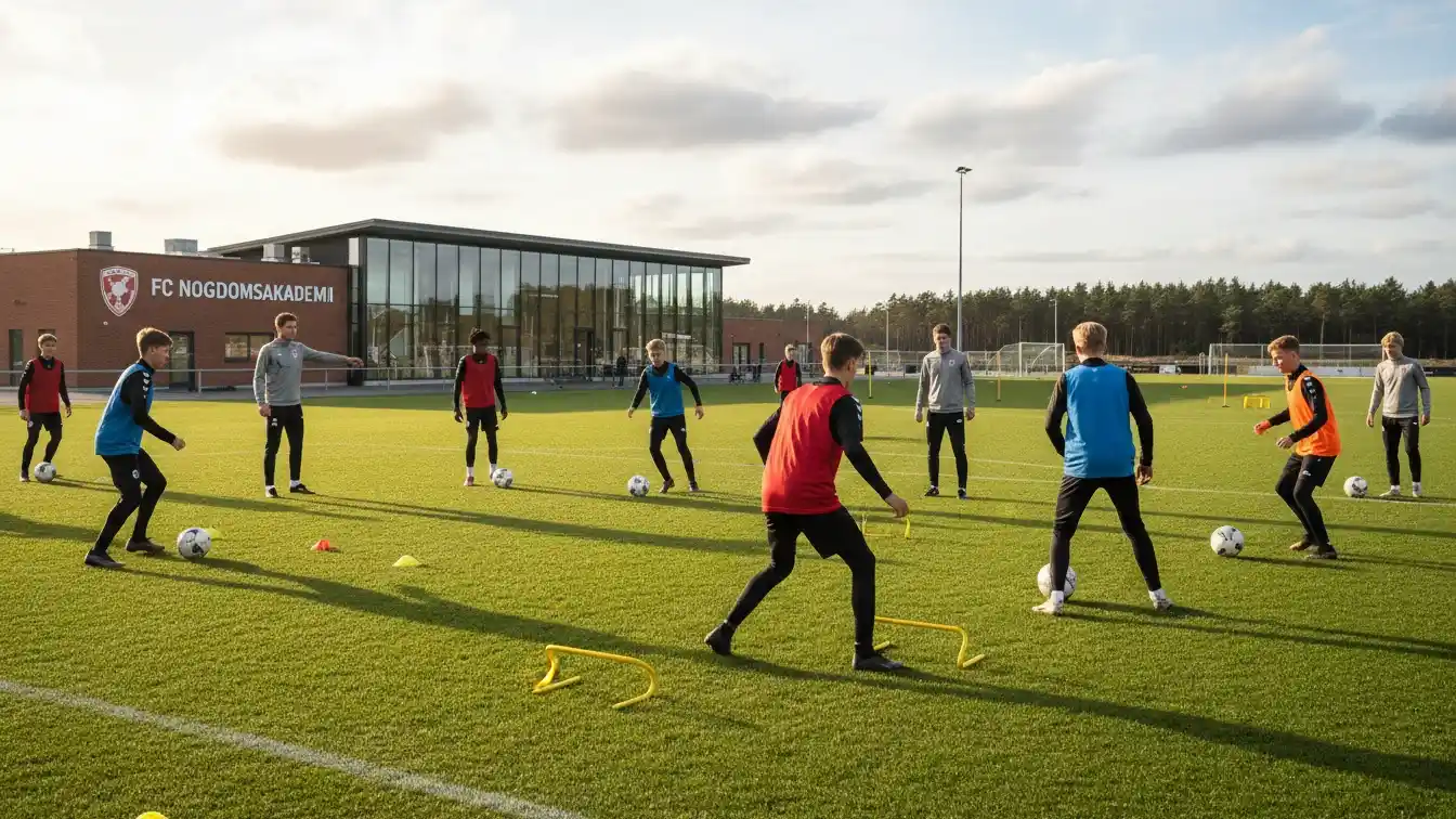 Unge fodboldspillere træner på Sønderjyskes akademi
